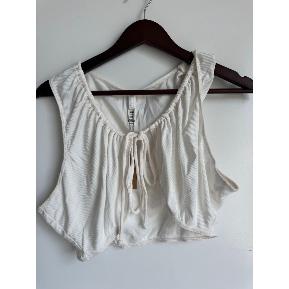 SKIMS Soft Lounge Ruched Front Shrug Marble White Ribbed Cropped Top 4X NWT